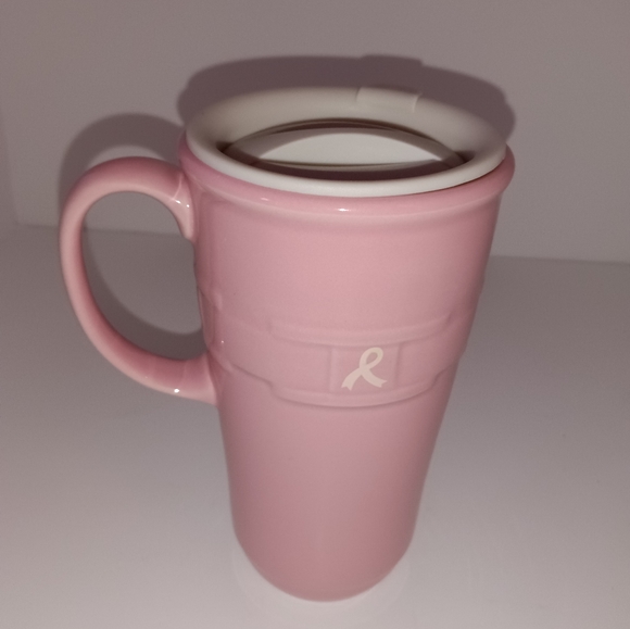 🆕Longaberger Pottery LTD Edition Breast Cancer Awareness Pink Tall Travel Mug - Picture 7 of 9